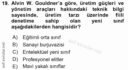 19. soru: Alvin W. Gouldner'a göre, üretim güçleri ve yönetim araçları hakkındaki teknik bilgi sayesinde, üretim tarzı üzerinde…
