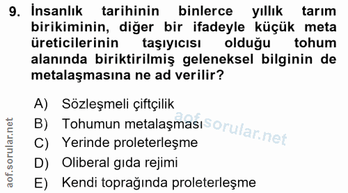 9. soru: Insanlık tarihinin binlerce yıllık tarım birikiminin, diğer bir ifadeyle küçük meta üreticilerinin taşıyıcısı olduğu…