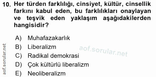 10. soru: Her türden farklılığı, cinsiyet, kültür, cinsellik farkını kabul eden, bu farklılıkları onaylayan ve teşvik eden yakl…