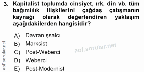 3. soru: Kapitalist toplumda cinsiyet, ırk, din vb. tüm bağımlılık ilişkilerini çağdaş çatışmanın kaynağı olarak değerlendiren…