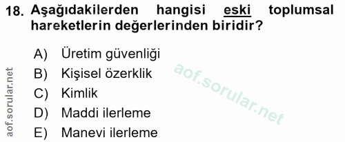 18. soru: Aşağıdakilerden hangisi eski toplumsal hareketlerin değerlerinden biridir? A) Uretim güvenliği B) Kişisel özerklik C)…