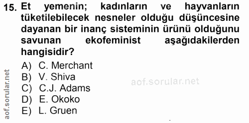 15. soru: Et yemenin; kadınların ve hayvanların tüketilebilecek nesneler olduğu düşüncesine dayanan bir inanç sisteminin ürünü…