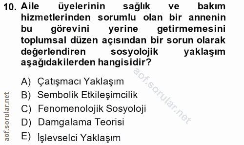 10. soru: Alle üyelerinin sağlık ve bakım hizmetlerinden sorumlu olan bir annenin bu görevini yerine getirmemesini toplumsal dü…
