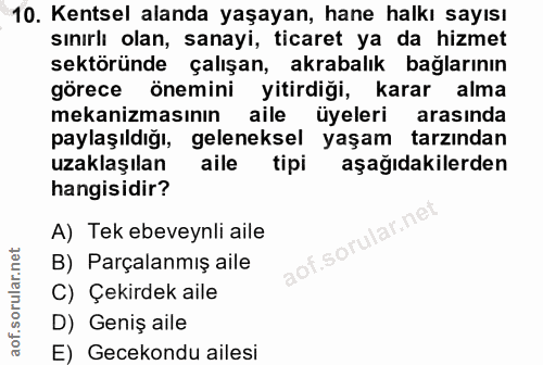 10. soru: Kentsel alanda yaşayan, hane halkı sayısı sınırlı olan, sanayi, ticaret ya da hizmet sektöründe çalışan, akrabalık ba…