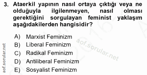 3. soru: Ataerkil yapının nasıl ortaya çıktığı veya ne olduguyla ilgilenmeyen, nasıl olması gerektiğini sorgulayan feminist ya…