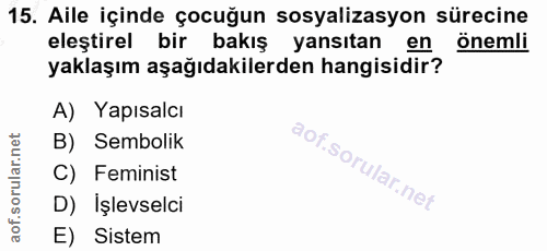 15. soru: Aile içinde çocuğun sosyalizasyon sürecine eleştirel bir bakış yansıtan en önemli yaklaşım aşağıdakilerden hangisidir…