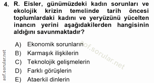 4. soru: R.Eisler, günümüzdeki kadın sorunları ve ekolojik krizin temelinde tarih öncesi toplumlardaki kadını ve yeryüzünü yüc…