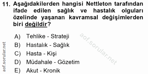 11. soru: Aşağıdakilerden hangisi Nettleton tarafından ifade edilen sağlık ve hastalık olguları özelinde yaşanan kavramsal deği…