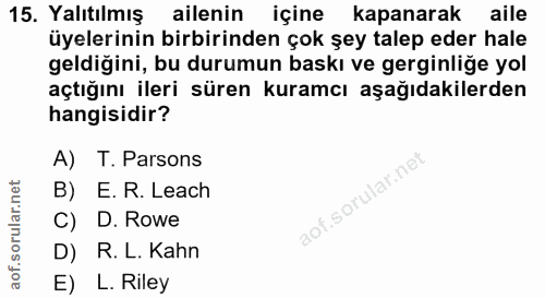 15. soru: Yalıtılmış ailenin içine kapanarak aile üyelerinin birbirinden çok şey talep eder hale geldiğini, bu durumun baskı ve…