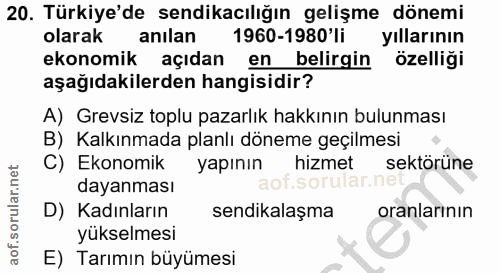 20. soru: Türkiye'de sendikacılığın gelişme dönemi olarak anilan 1960-1980'li yıllarının ekonomik açıdan en belirgin özelliği a…