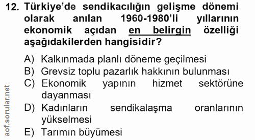 12. soru: Türkiye'de sendikacılığın gelişme dönemi olarak anilan 1960-1980 li yıllarının ekonomik açıdan en belirgin özelliği a…