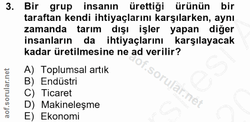 3. soru: Bir grup insanın ürettiği ürünün bir taraftan kendi ihtiyaçlarını karşılarken, aynı zamanda tarım dışı işler yapan di…