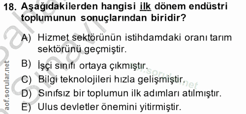 18. soru: Aşağıdakilerden hangisi ilk dönem endüstri toplumunun sonuçlarından biridir? A) Hizmet sektörünün istihdamdaki oranı…