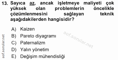 13. soru: Sayıca az, ancak işletmeye maliyeti çok yüksek olan problemlerin öncelikle çözümlenmesini sağlayan teknik aşağıdakile…