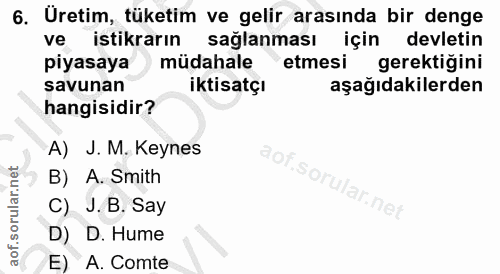 6. soru: Uretim, tüketim ve gelir arasında bir denge ve istikrarın sağlanması için devletin piyasaya müdahale etmesi gerektigi…