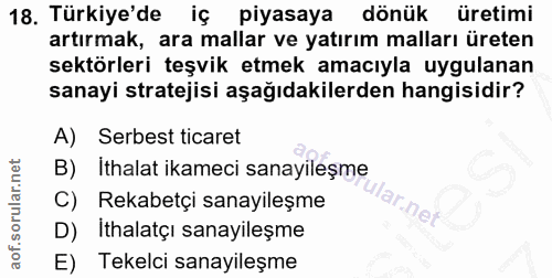 18. soru: Türkiye'de iç piyasaya dönük üretimi artırmak, ara mallar ve yatırım malları üreten sektörleri teşvik etmek amacıyla…