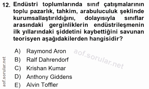 12. soru: Endüstri toplumlarında sınıf çatışmalarının toplu pazarlık, tahkim, arabuluculuk şeklinde kurumsallaştırıldığını, dol…