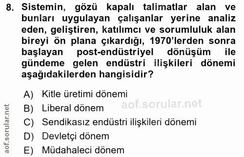 8. soru: Sistemin, gözü kapalı talimatlar alan ve bunları uygulayan çalışanlar yerine analiz eden, geliştiren, katılımcı ve so…