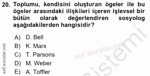 20. soru: Toplumu, kendisini oluşturan ögeler ile bu ögeler arasındaki ilişkileri içeren işlevsel bir bütün olarak değerlendire…