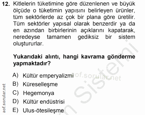 12. soru: Kitlelerin tüketimine göre düzenlenen ve büyük ölçüde o tüketimin yapısını belirleyen ürünler, tüm sektörlerde az çok…