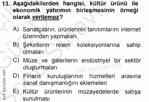 13. soru: Aşağıdakilerden hangisi, kültür ürünü ile ekonomik yatırımın birleşmesinin örneği olarak verilemez? A) Sanatçıların,…