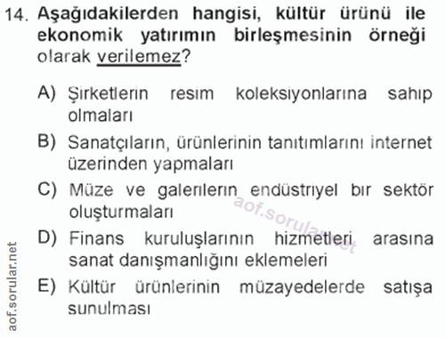 14. soru: Aşağıdakilerden hangisi, kültür ürünü ile ekonomik yatırımın birleşmesinin örneği olarak verilemez? A) Şırketlerın re…