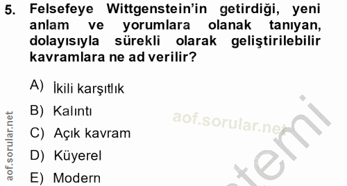 5. soru: Felsefeye Wittgenstein'in getirdiği, yeni anlam ve yorumlara olanak tanıyan, dolayısıyla sürekli olarak geliştirilebi…