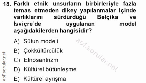 18. soru: Farklı etnik unsurların birbirleriyle fazla temas etmeden dikey yapılanmalar içinde varlıklarını sürdürdüğü Belçika v…
