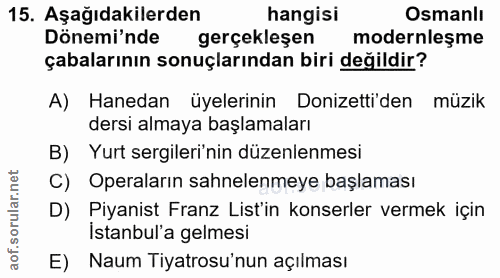 15. soru: Aşağıdakilerden hangisi Osmanlı Dönemi'nde gerçekleşen modernleşme çabalarının sonuçlarından biri değildir? A) Haneda…