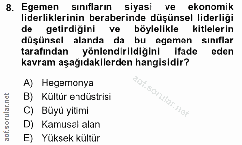 8. soru: Egemen sinifların siyasi ve ekonomik liderliklerinin beraberinde düşünsel liderliği de getirdiğini ve böylelikle kitl…