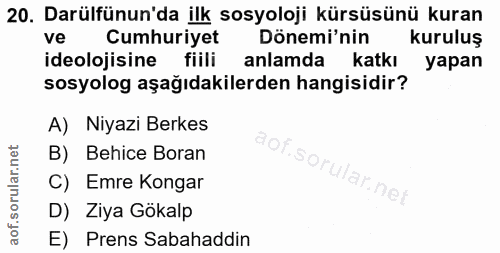 20. soru: Darülfünun'da ilk sosyoloji kürsüsünü kuran ve Cumhuriyet Dönemi'nin kuruluş ideolojisine fiili anlamda katkı yapan s…