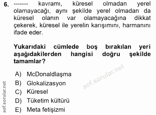 6. soru: kavramı, küresel olmadan yerel olamayacağı, aynı şekilde yerel olmadan da küresel olanın var olamayacağına dikkat çek…