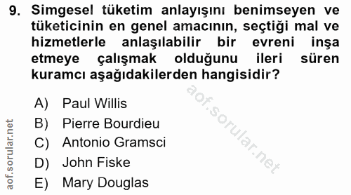 9. soru: Simgesel tüketim anlayışını benimseyen ve tüketicinin en genel amacının, seçtiği mal ve hizmetlerle anlaşılabilir bir…