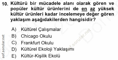 10. soru: Kültürü bir mücadele alanı olarak gören ve popüler kültür ürünlerini de en az yüksek kültür ürünleri kadar incelemeye…