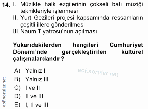 14. soru: I. Müzikte halk ezgilerinin çokseli batı müziği teknikleriyle işlenmesi II. Yurt Gezileri projesi kapsamında ressamla…