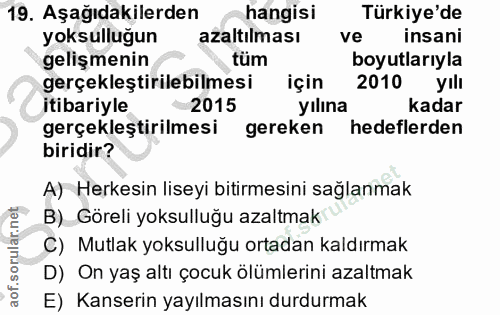 19. soru: Aşağıdakilerden hangisi Türkiye'de yoksulluğun azaltılması ve insani gelişmenin tüm boyutlarıyla gerçekleştirilebilme…