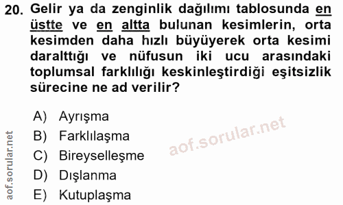 20. soru: Gelir ya da zenginlik dağılımı tablosunda en üstte ve en altta bulunan kesimlerin, orta kesimden daha hızlı büyüyerek…
