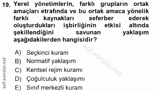 19. soru: Yerel yönetimlerin, farklı grupların ortak amaçları etrafında ve bu ortak amaca yönelik farklı kaynakları seferber ed…
