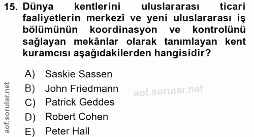 15. soru: Dünya kentlerini uluslararası ticari faaliyetlerin merkezî ve yeni uluslararası iş bölümünün koordinasyon ve kontrolü…