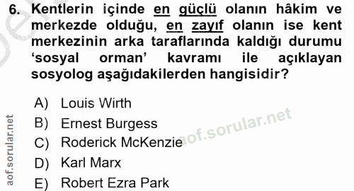6. soru: Kentlerin içinde en güçlü olanın hâkim ve merkezde olduğu, en zayıf olanın ise kent merkezinin arka taraflarında kald…