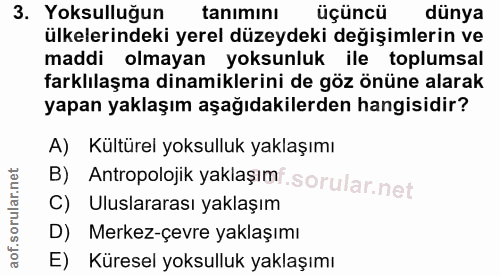 3. soru: Yoksulluğun tanımını üçüncü dünya ülkelerindeki yerel düzeydeki değişimlerin ve maddi olmayan yoksunluk ile toplumsal…