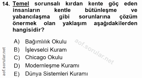 14. soru: Temel sorunsalı kırdan kente göç eden insanların kentle bütünleşme ve yabancılaşma gibi l sorunlarına çözüm önermek o…
