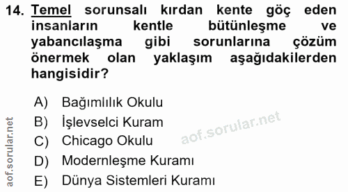 14. soru: Temel sorunsalı kırdan kente göç eden insanların kentle bütünleşme ve yabancılaşma gibi sorunlarına çözüm önermek ola…