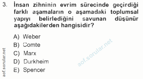 3. soru: Insan zihninin evrim sürecinde geçirdiği farklı aşamaların o aşamadaki toplumsal yapıyı belirlediğini savunan düşünür…