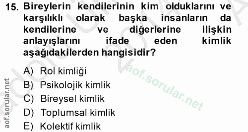 15. soru: Bireylerin kendilerinin kim olduklarını ve karşılıklı olarak başka insanların da kendilerine ve diğerlerine ilişkin a…