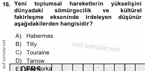 16. soru: Yeni toplumsal hareketlerin yükselişini dünyadaki sömürgecilik ve kültürel fakirleşme ekseninde irdeleyen düşünür aşa…