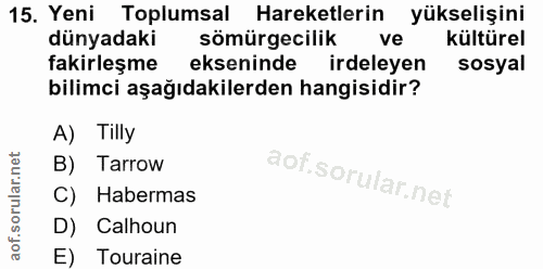 15. soru: Yeni Toplumsal Hareketlerin yükselişini dünyadaki sömürgecilik ve kültürel fakirleşme ekseninde irdeleyen sosyal bili…