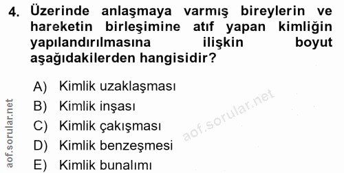 4. soru: Üzerinde anlaşmaya varmış bireylerin ve hareketin birleşimine atıf yapan kimliğin yapılandırılmasına ilişkin boyut aş…