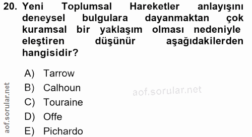 20. soru: Yeni Toplumsal Hareketler anlayışını deneysel bir yaltaşım dayamamı nedenişok bulgulara dayanmaktan kuramsal eleştire…