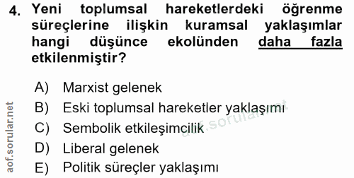 4. soru: Yeni toplumsal hareketlerdeki ogrenme süreçlerine ilişkin • Kuramsal yaklaşımlar hangi düşünce ekolünden daha fazla e…